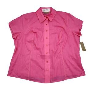 IE Shirt Womens 2X Pink Button Up Cap Sleeve Cutaway Collar Relaxed Top